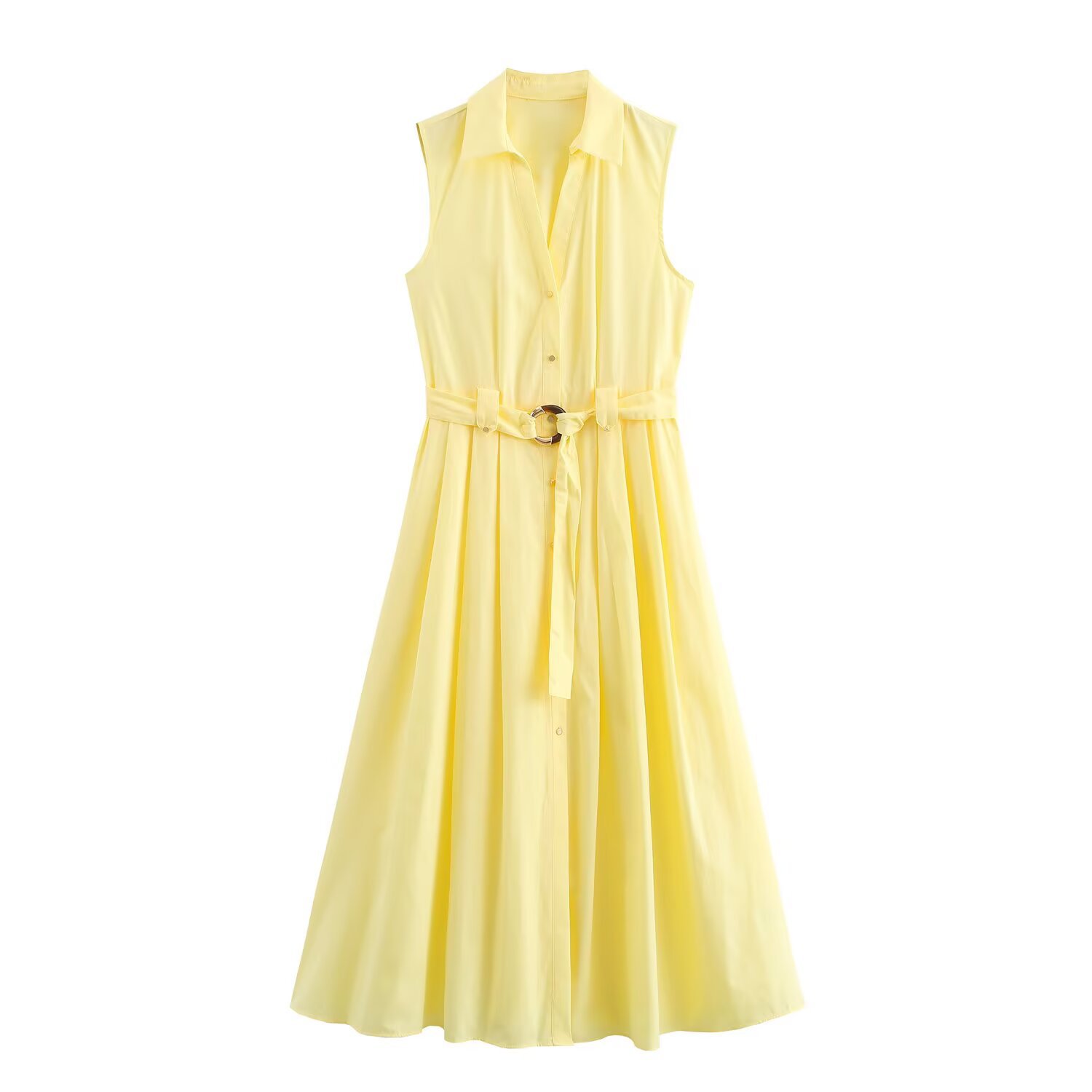 Sash-Tie Long Plain Vest Dress