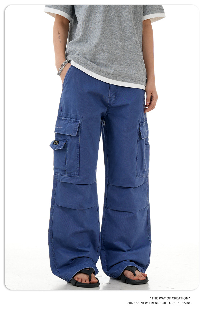 Denim Work Pants with Drawstring and Multiple Pockets for Men and Women