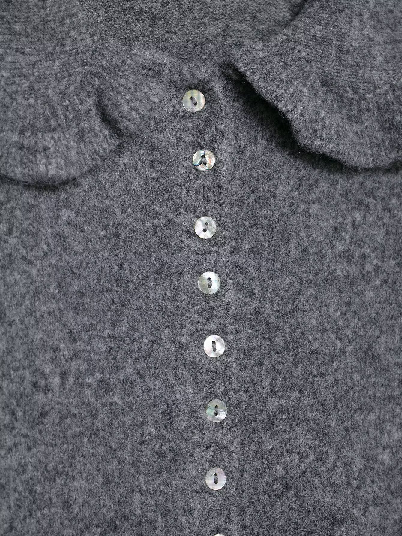 Ladies Charcoal Ruffle One-Button Flip Collar Sweater