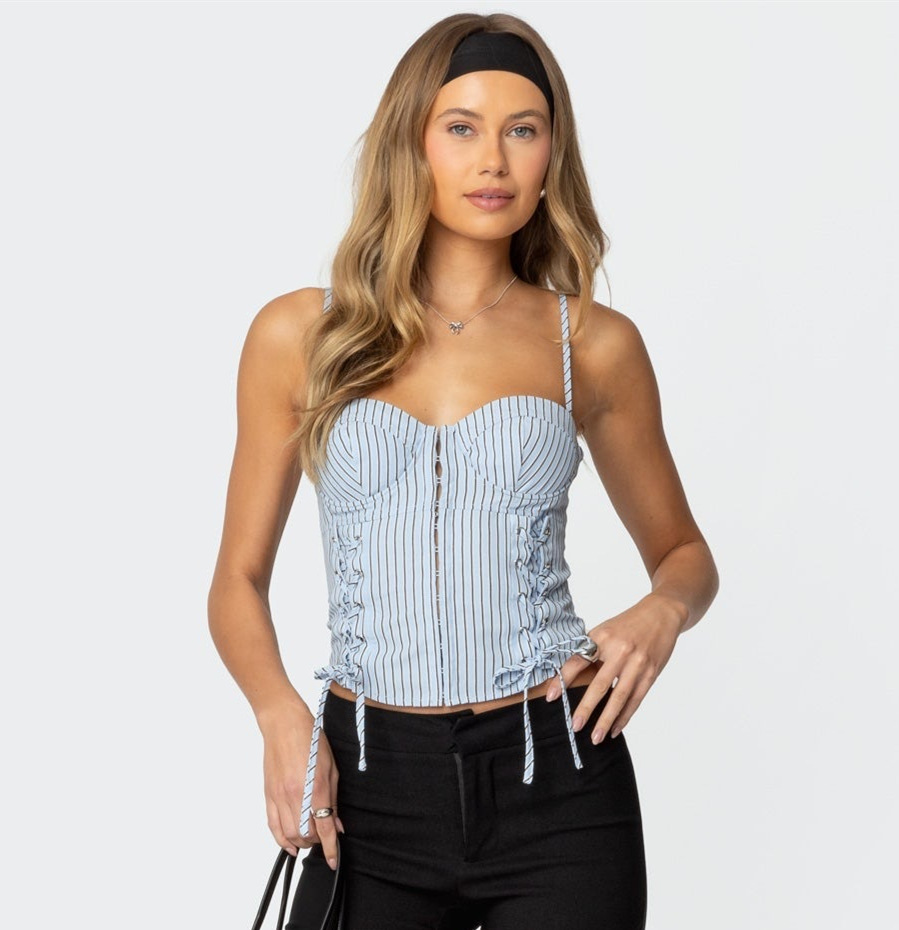 Blue striped chest wrapped small camisole vest