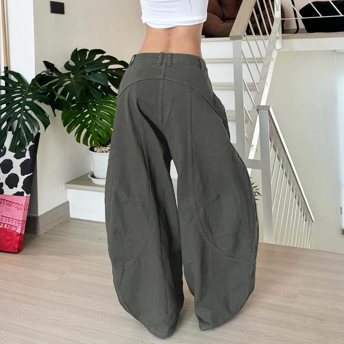 Low waisted denim retro workwear military green casual pants