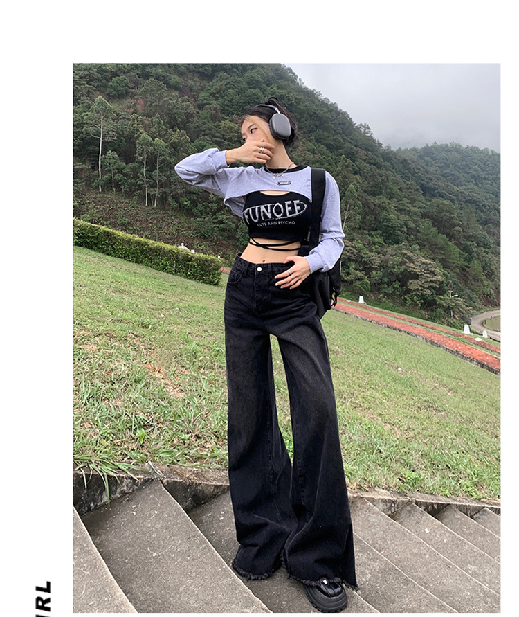 Women's Wide-Leg Flared Jeans Summer Loose Floor-Length Trumpet Pants