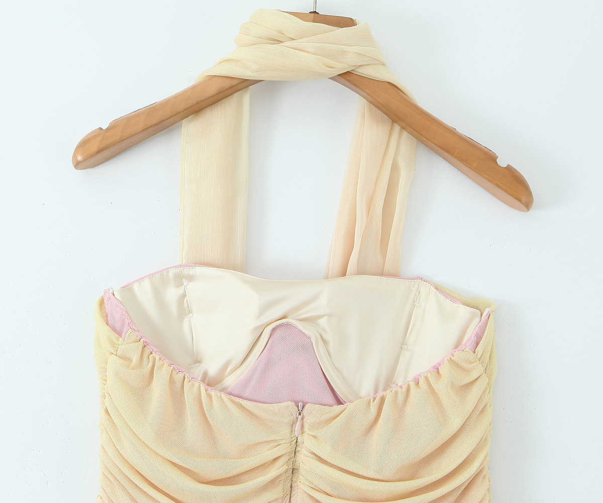 Gradient wrinkled waist cinching strapless dress