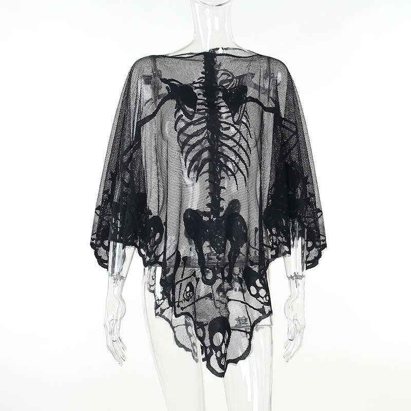 Sexy One-Shoulder Skeleton Print Cape