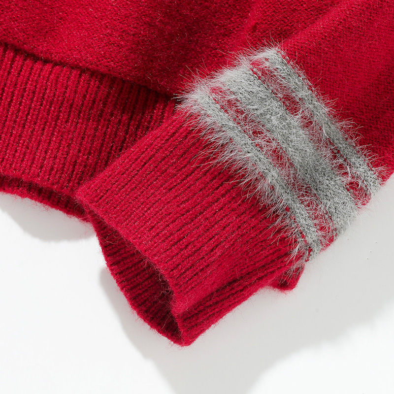 Matching Oversized Furry Trim Jacquard Knit Overcoat