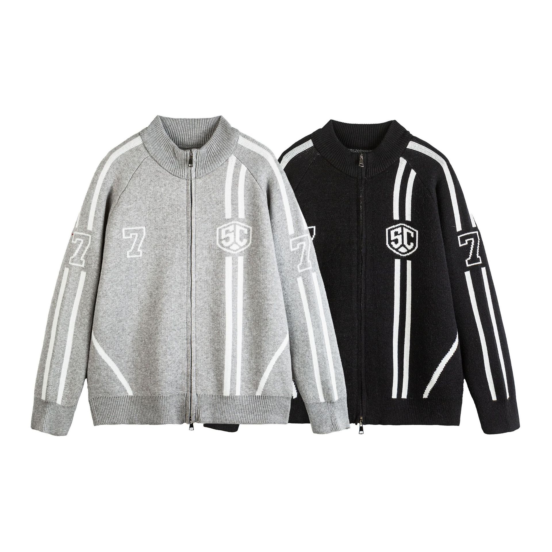 Two-Tone Textured Dual-Zip Athletic Polyester Jacket