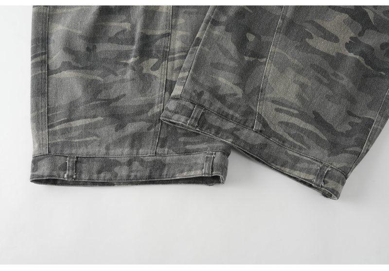 Camouflage Cargo Wide-Leg Pants Unisex Loose Casual Vintage Knife-Edge Trousers