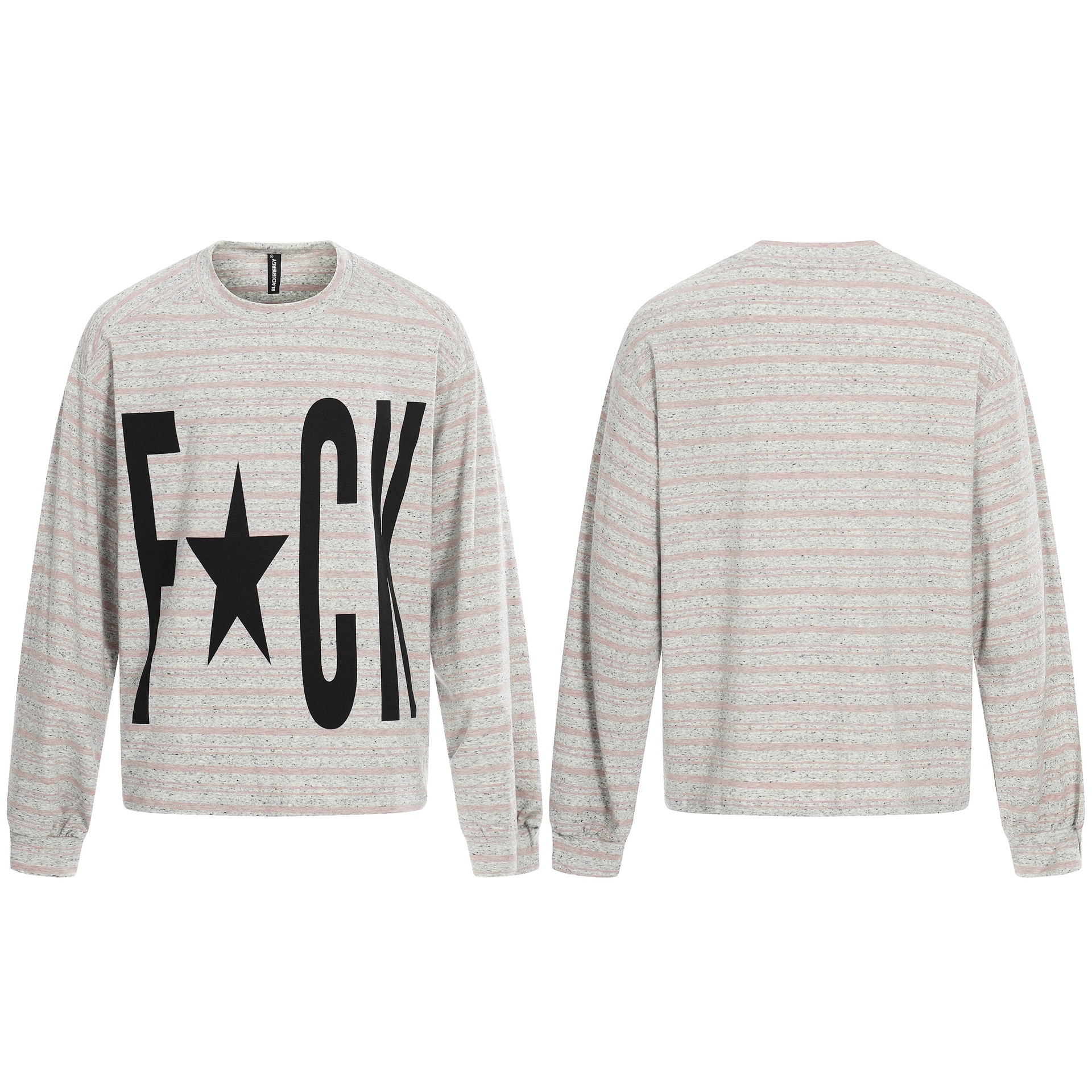 Letter Print Design Unisex Loose Stripe Long Sleeve T-Shirt