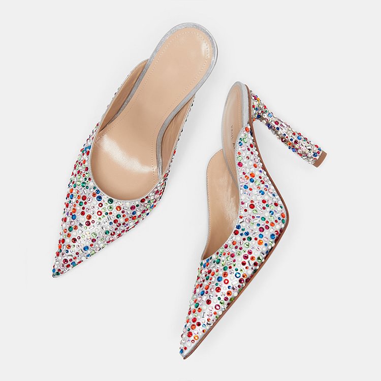 Colorful diamond women's sandals, pointed irregular slim heels, women's shoes