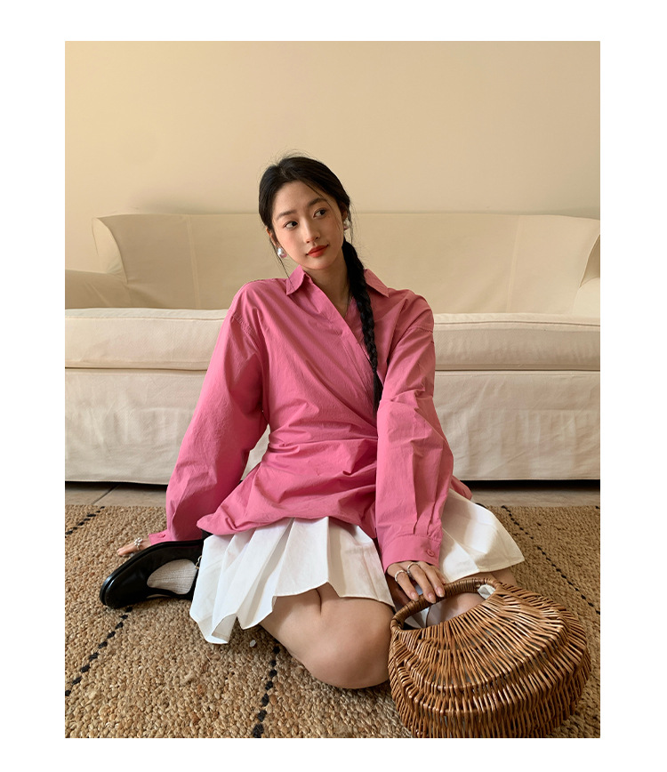 Ladies' Oversized Polo Collar Full Sleeve Gathered Shirt