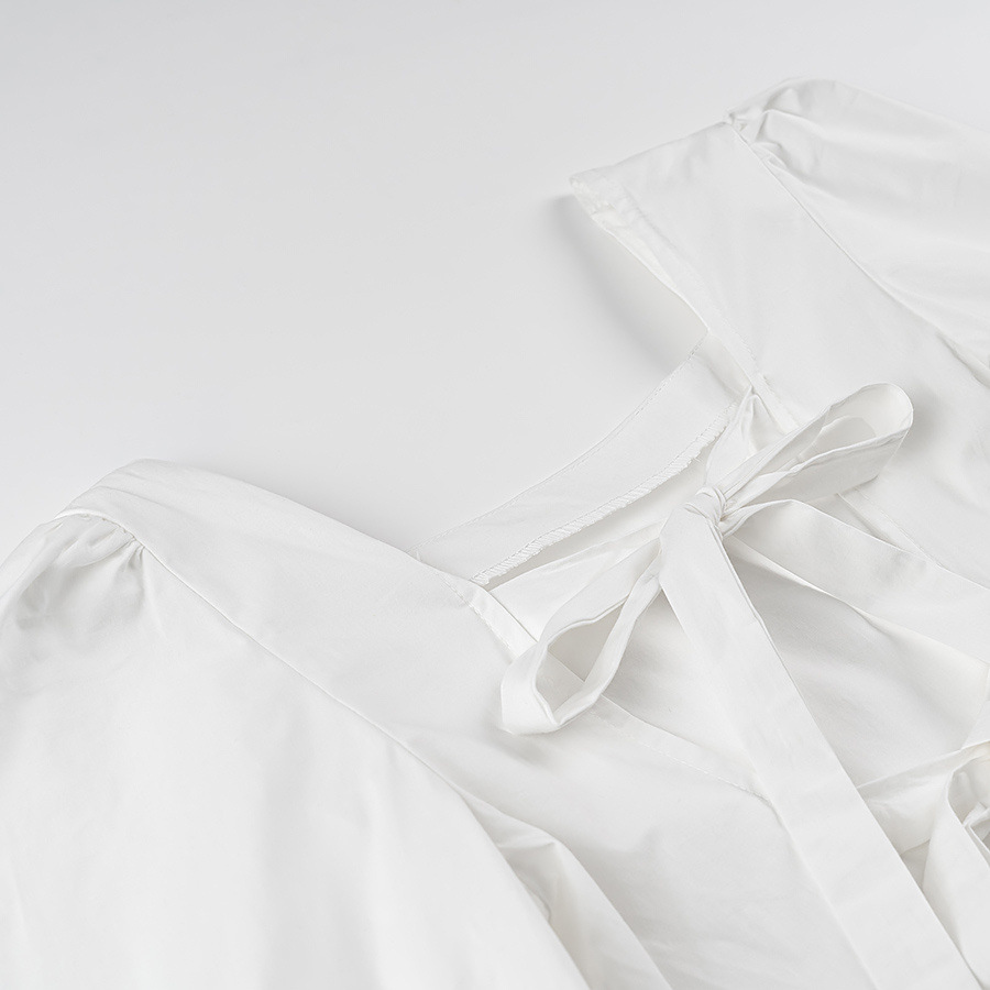 Box Collar Corset Front Puff Shirt