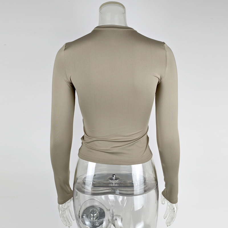 Long sleeved round neck T-shirt solid color slim fit top