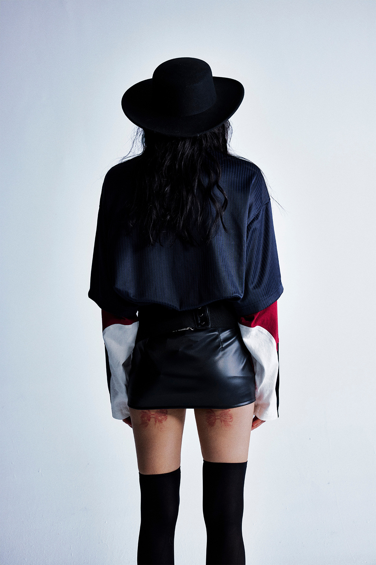 Color Block Full Arm Faux Layered Collared Shirt