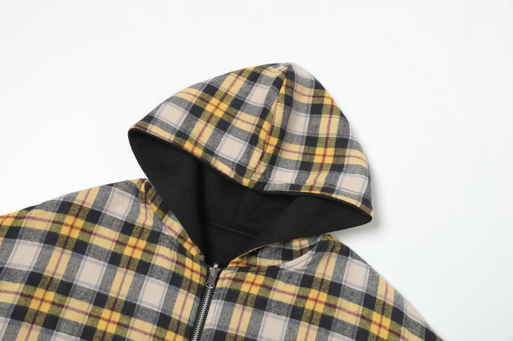 American Relaxed Mustard Checked Double-Sided Zipper Hoodie