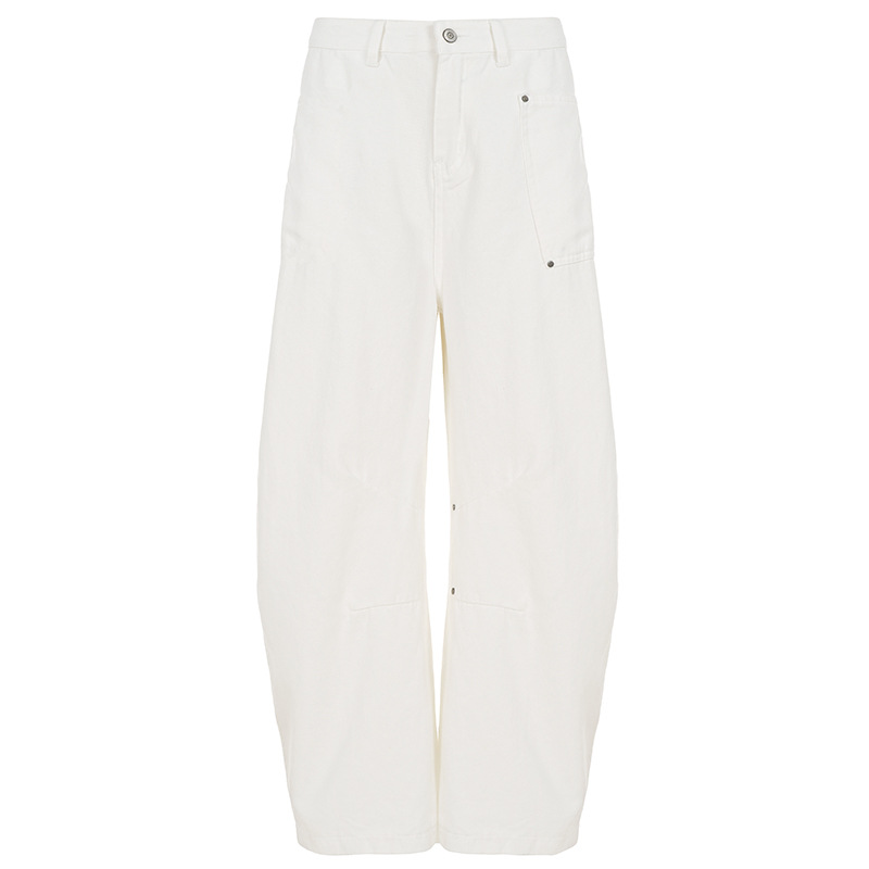 Unique Spicy Girl Women's Wide Leg Jeans with Rivet Decoration, Irregular Design, Loose Fit Casual Long Pants for Women