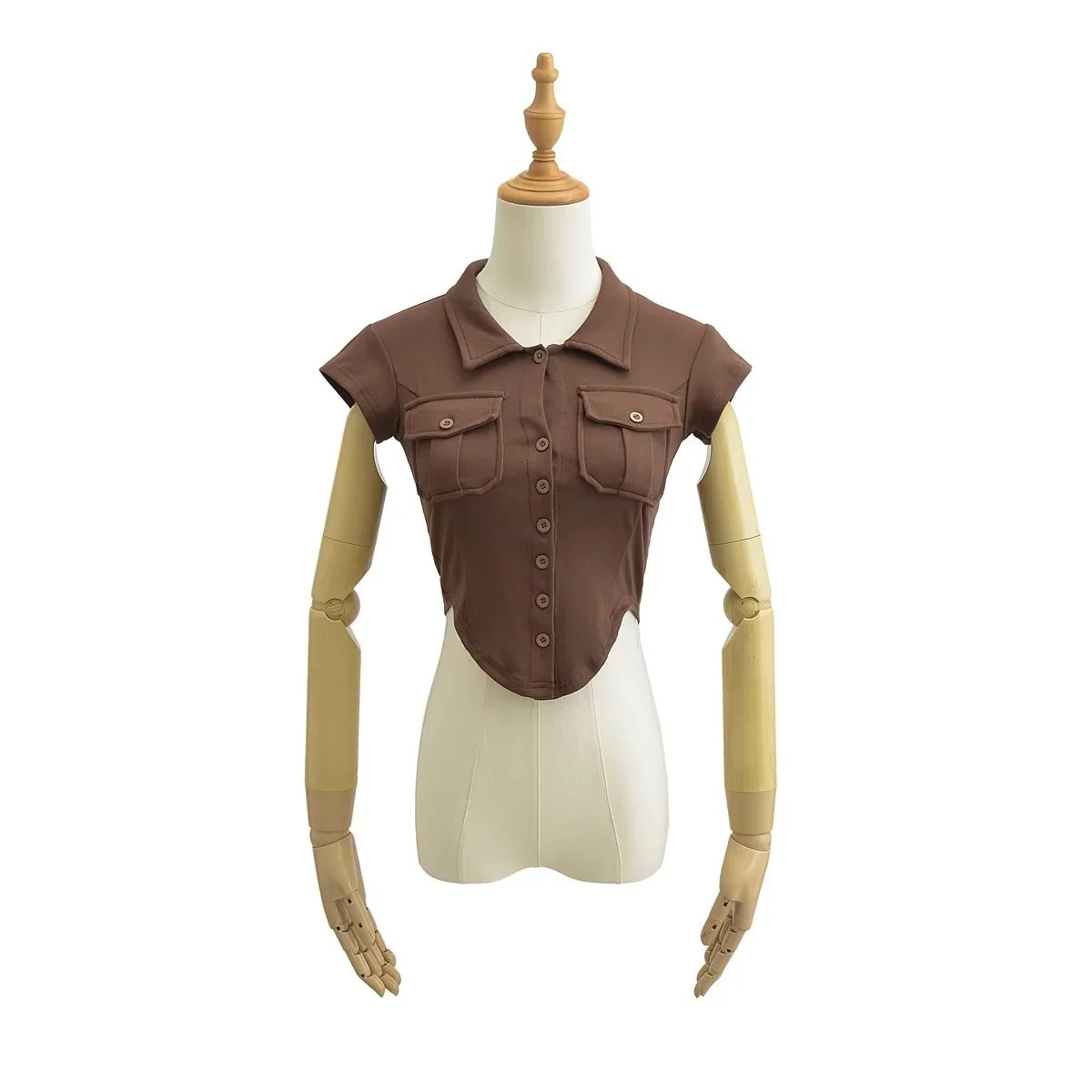 Ladies Half Sleeve Notch Collar Cardigan Tee