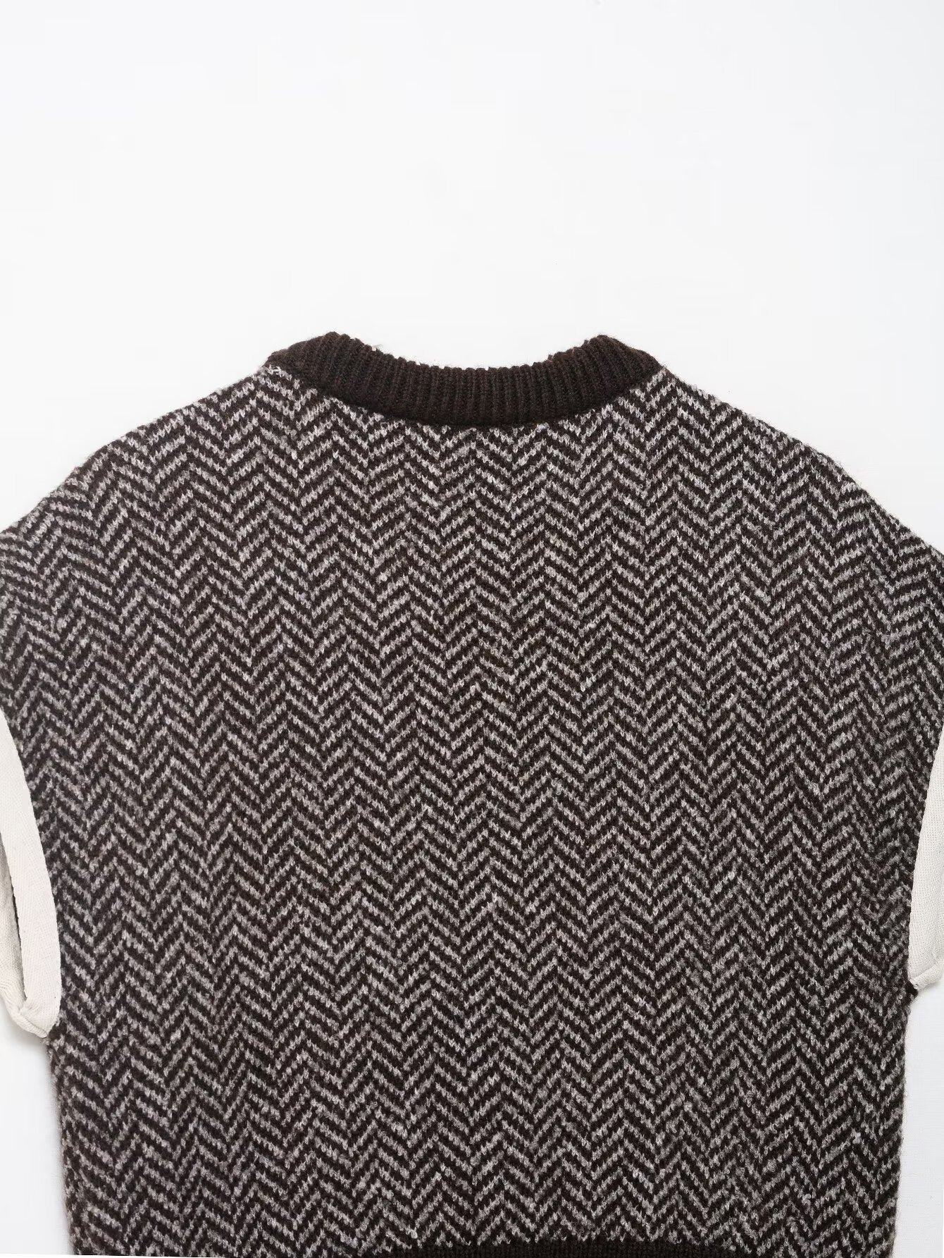 Crewneck Polyester Plain Fishbone Sweater Vest