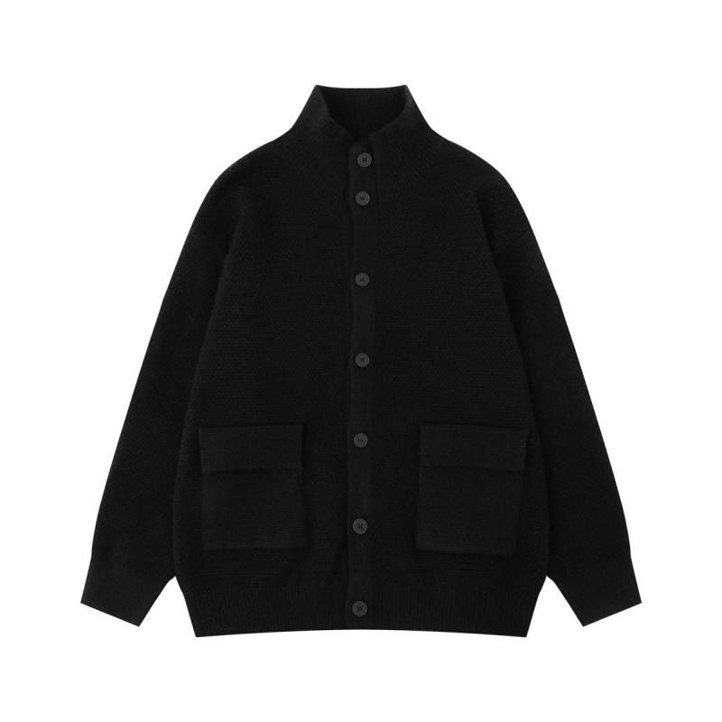 Twin Pouch Mock Neck Ribbed Vintage Cardigan