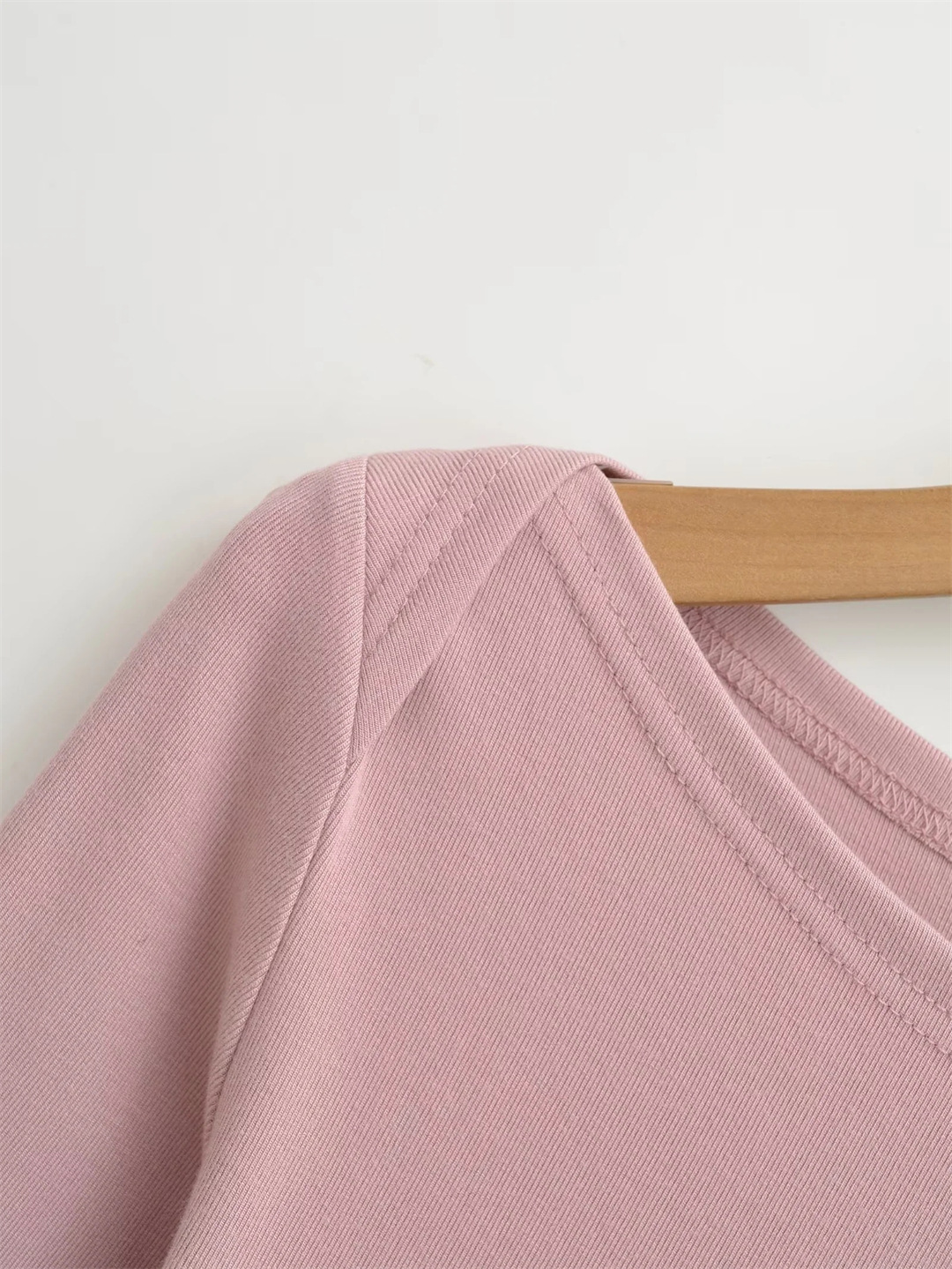 Slim Fit Plain Asymmetric Neck Elbow-Length Midriff Tee