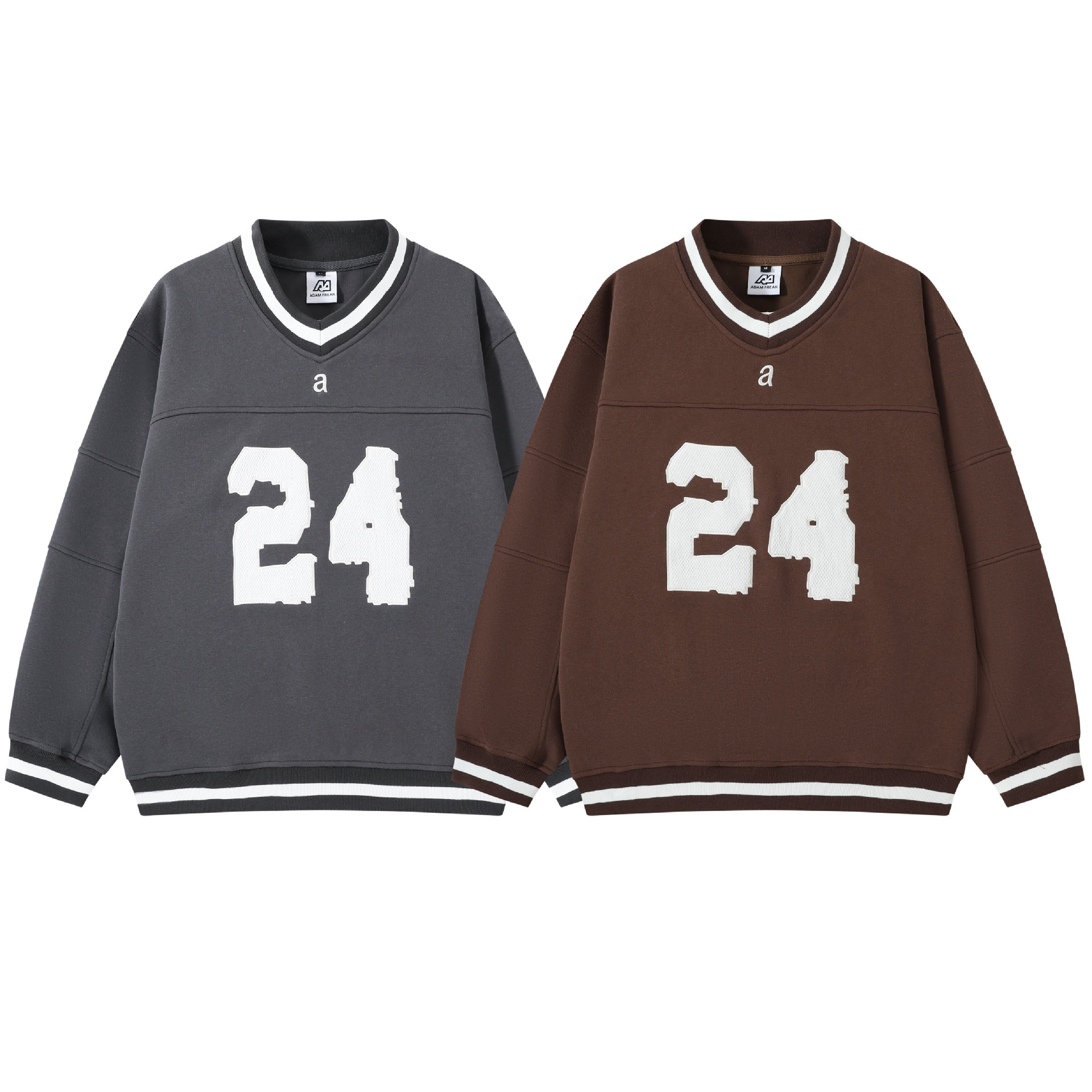 Japanese Retro Letter Vee Neck Oversized Wrist-Length Sweatshirt