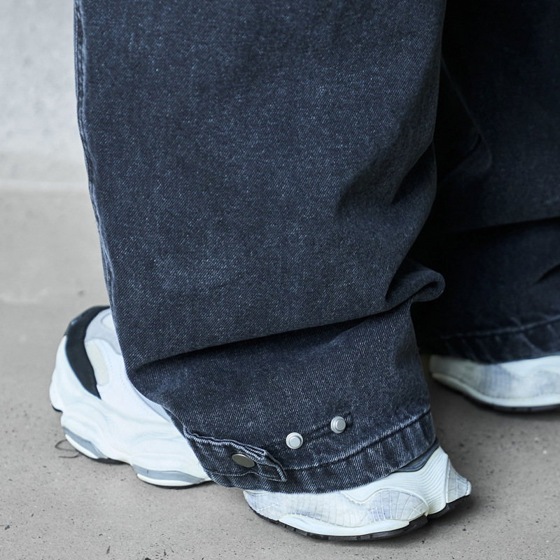 Retro Washed Deconstructed Knife-Edge Denim Pants Unisex Trendy Loose Hip-Hop Wide Leg Pants Black Scythe Style Pants