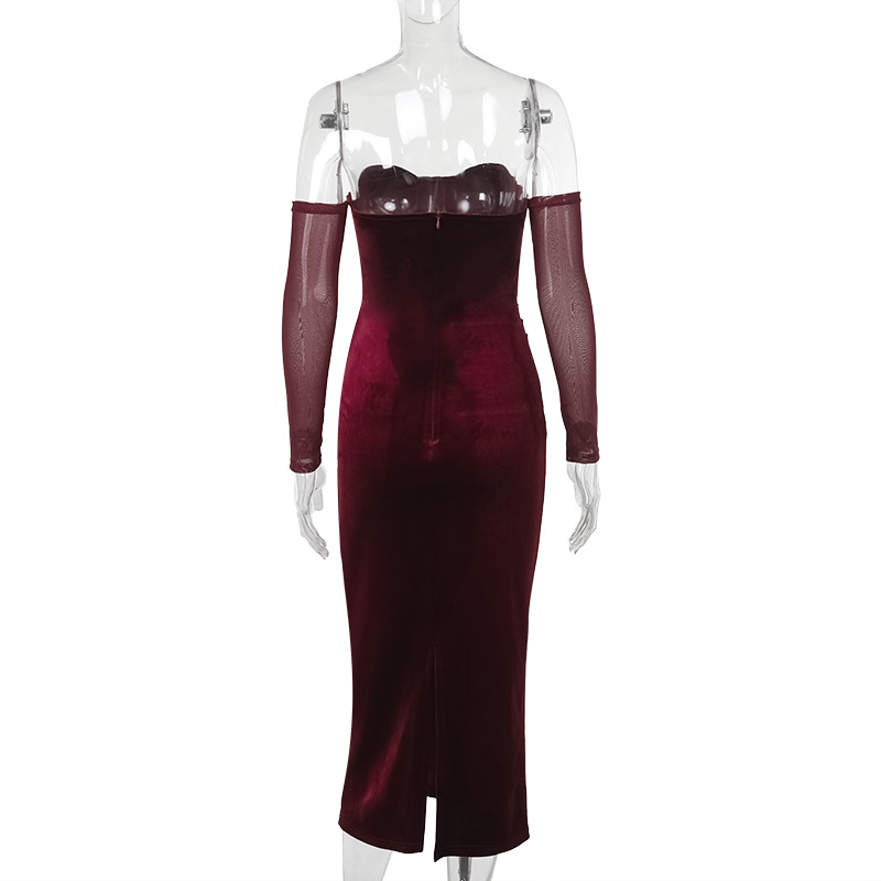 Long Sleeve Asymmetric Polyester Straight Dress