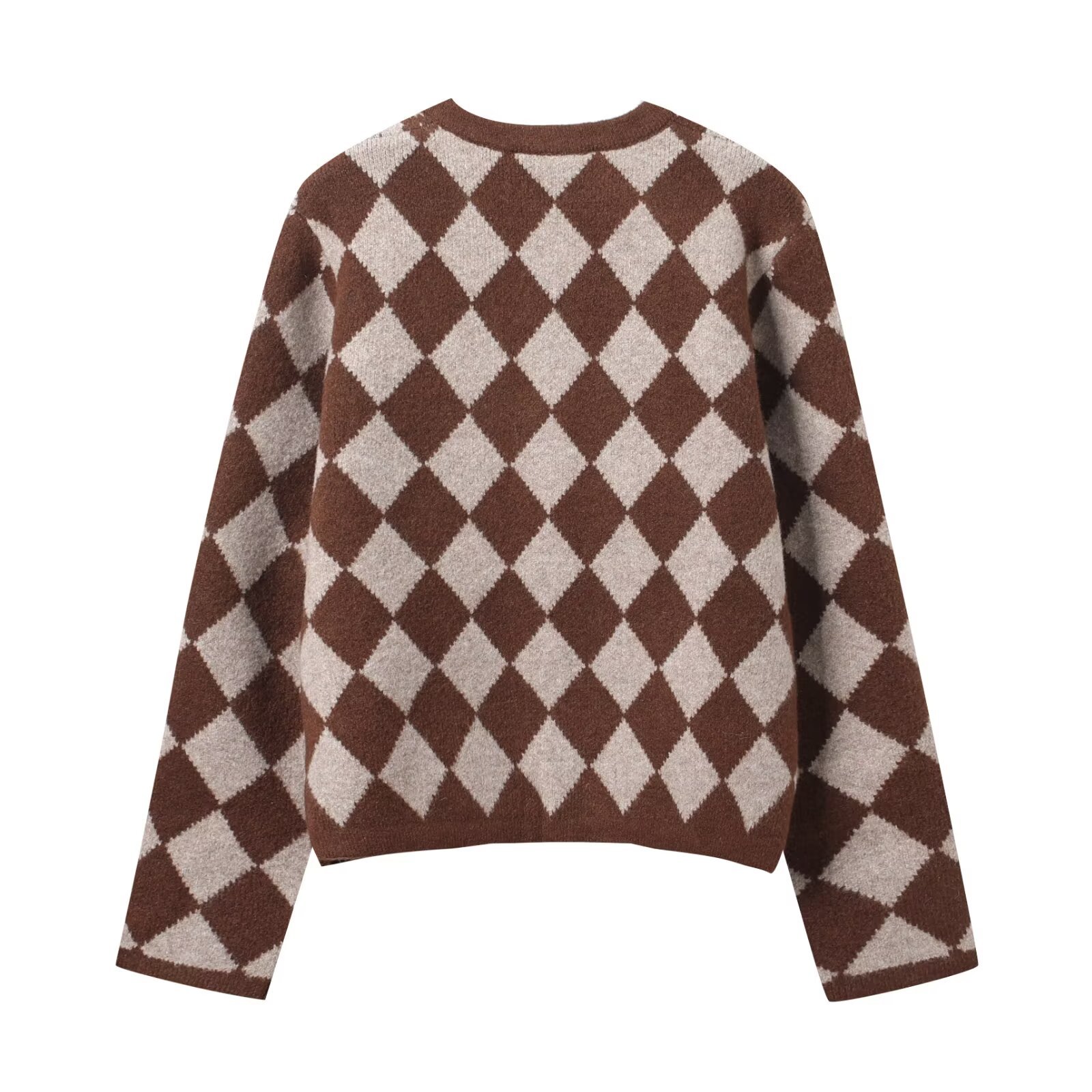 Diamond patterned jacquard knitted cardigan