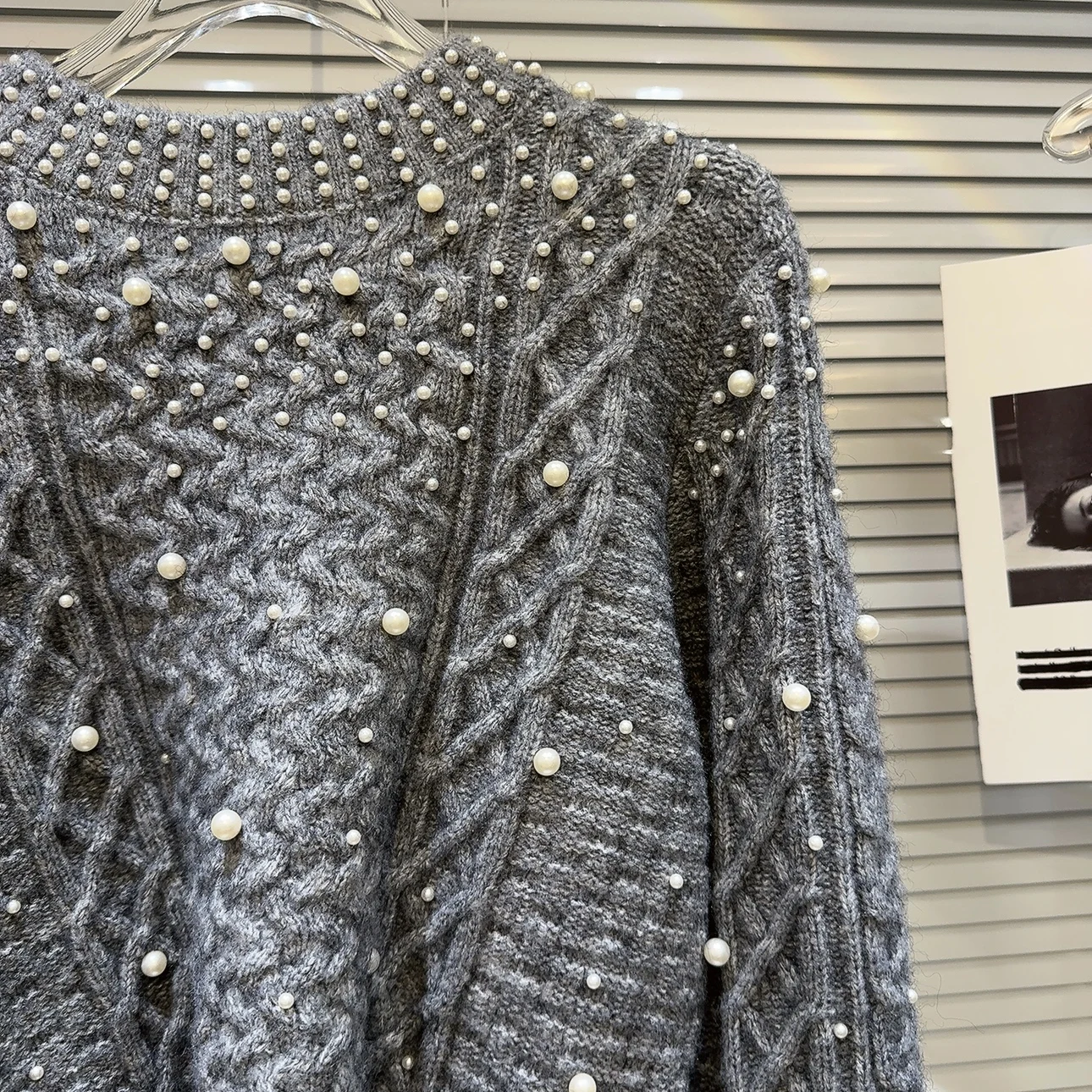 Ladies Beaded Mesh Crew Sweater