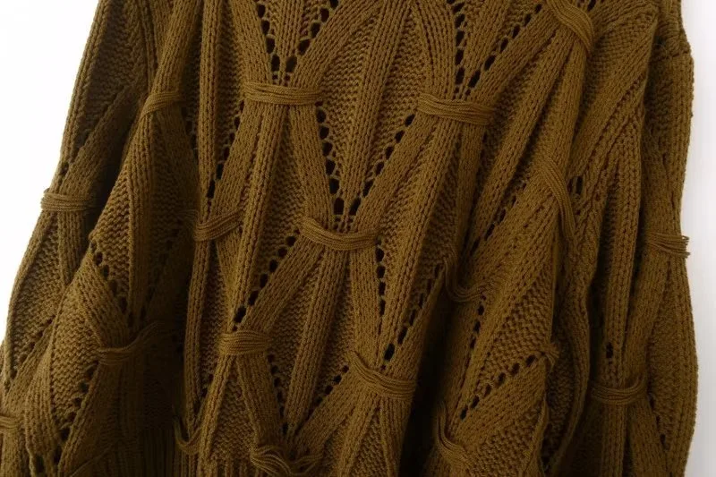 Ladies Relaxed Crew Neck Plain Openwork Sweater