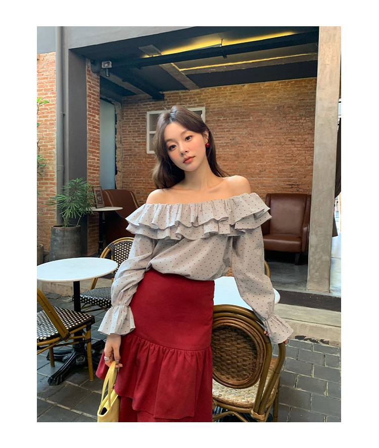 Wave Point Asymmetric Scalloped Long Sleeve Shirt