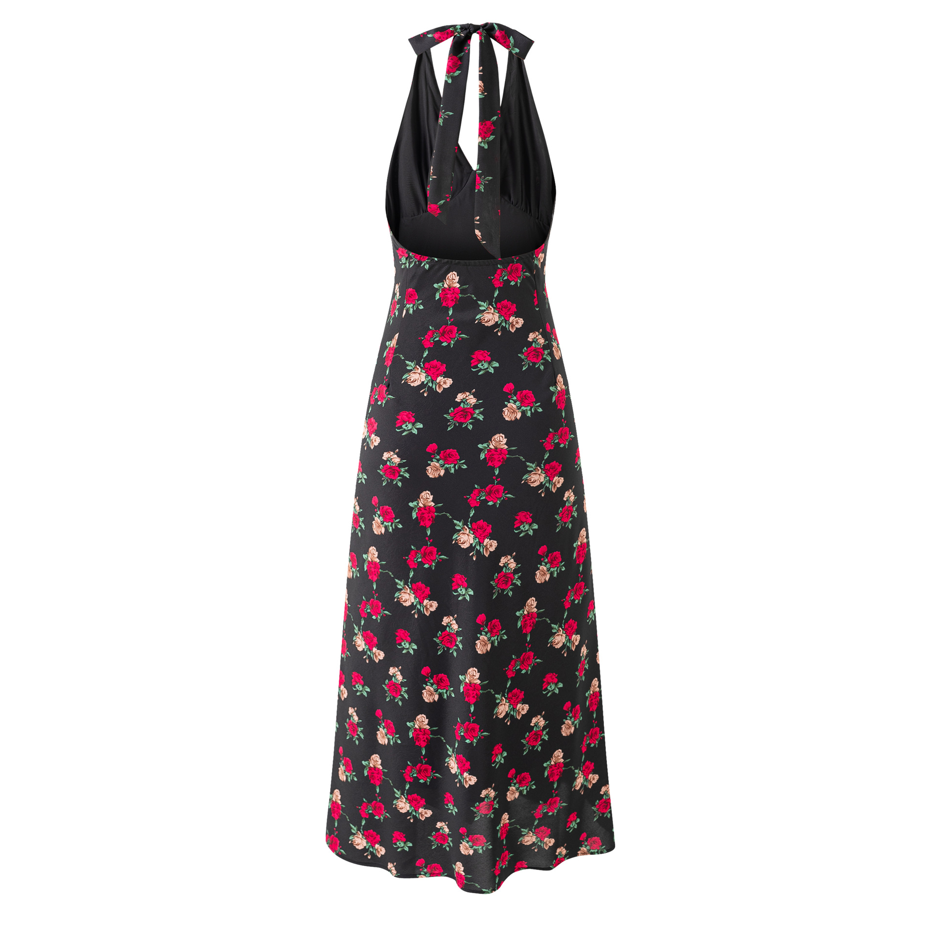 Tie-Shoulder Black Base Printed Long Dress