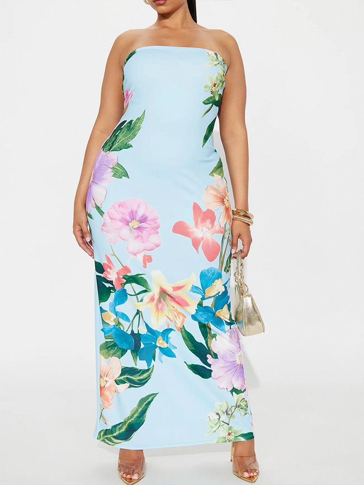 Sleeveless Curve-Hugging Patterned Side Split Maxi Dress