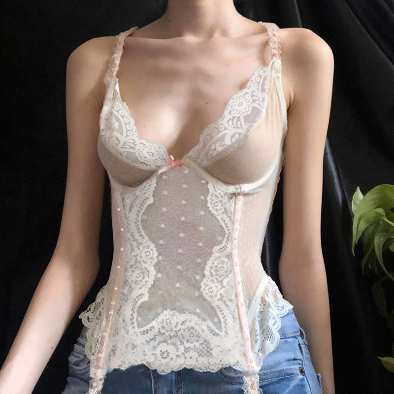Sheer Plunge Cami Featuring Cutout Panels & Thin Straps