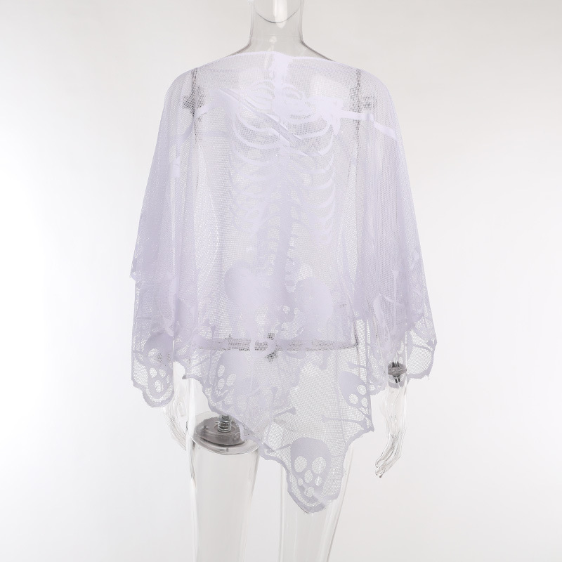 Sexy One-Shoulder Skeleton Print Cape