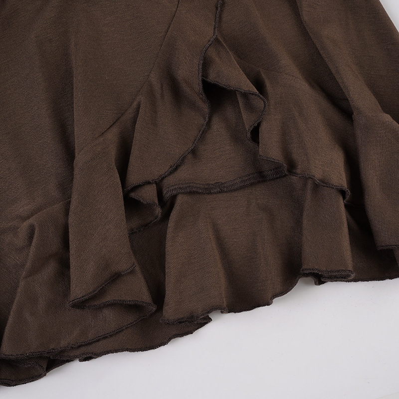 Solid Flounce Long Sleeve Short Tee Metallic Trim