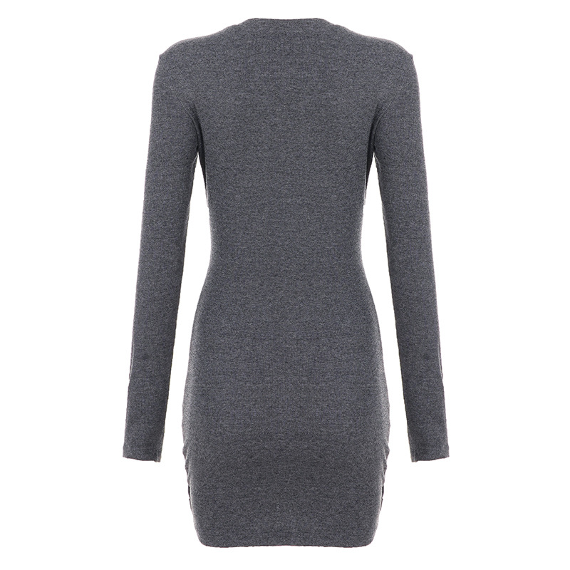 High-Waisted Wrist-length Snug Tiered Plain Jersey Scoop Dress