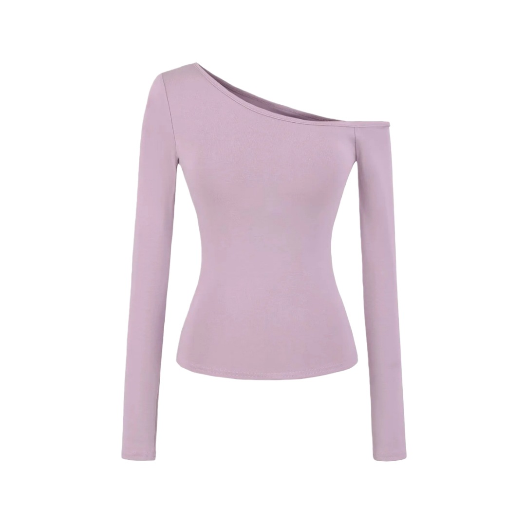 Slim Fit Wrist-Length Plain Slant-Neck Bra-Cup Blouse