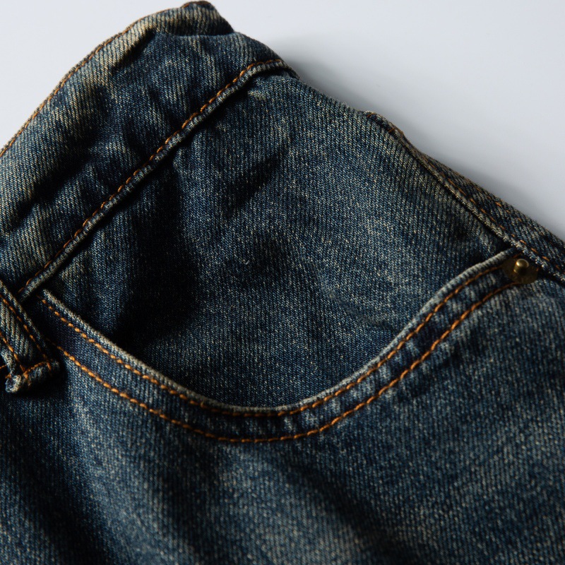 Distressed Basic Loose Straight Casual Washed Denim Pants for Men
