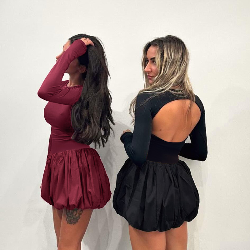 Crewneck Floral Knit Full Sleeve Openback Highwaist Dress