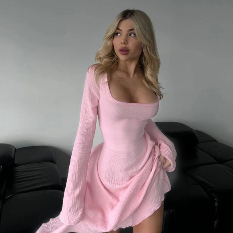 Angular Neck High Waist Full Sleeve Bodycon Skirt