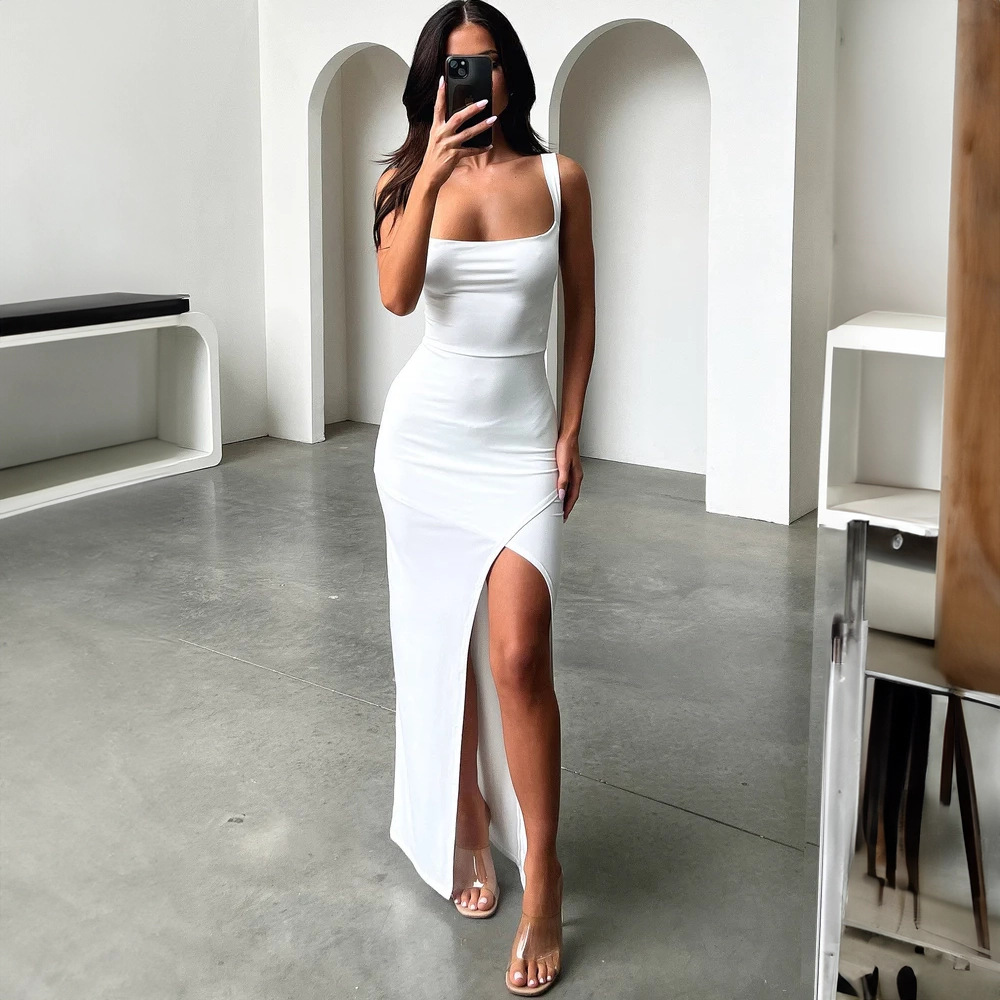 One Shoulder Side Split Open Back Bodycon Dress