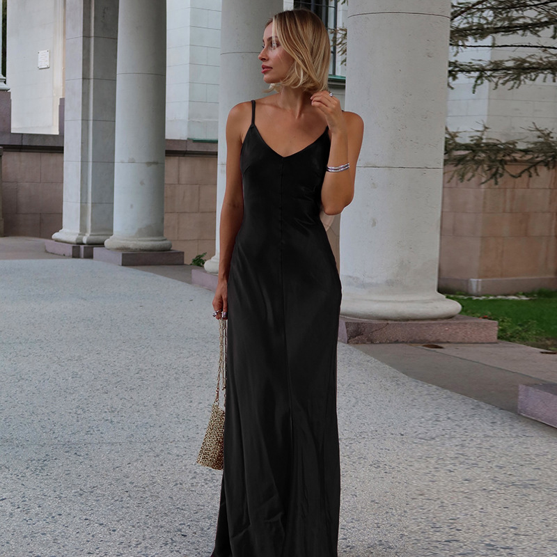 High Waist Polyester Plunging Low Back Dress