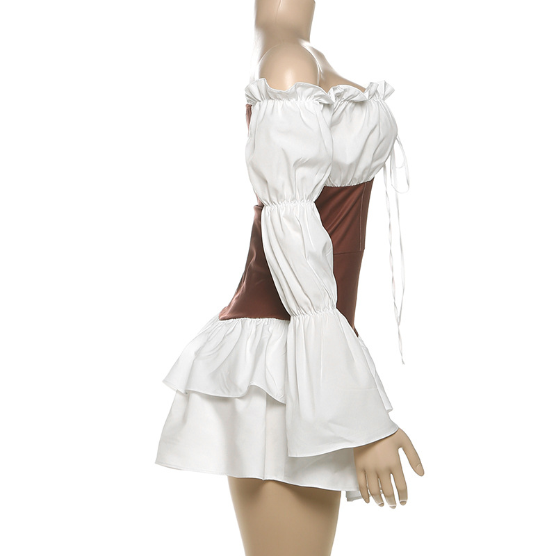 Chic Asymmetric High Waist Two Tone Puff Dress