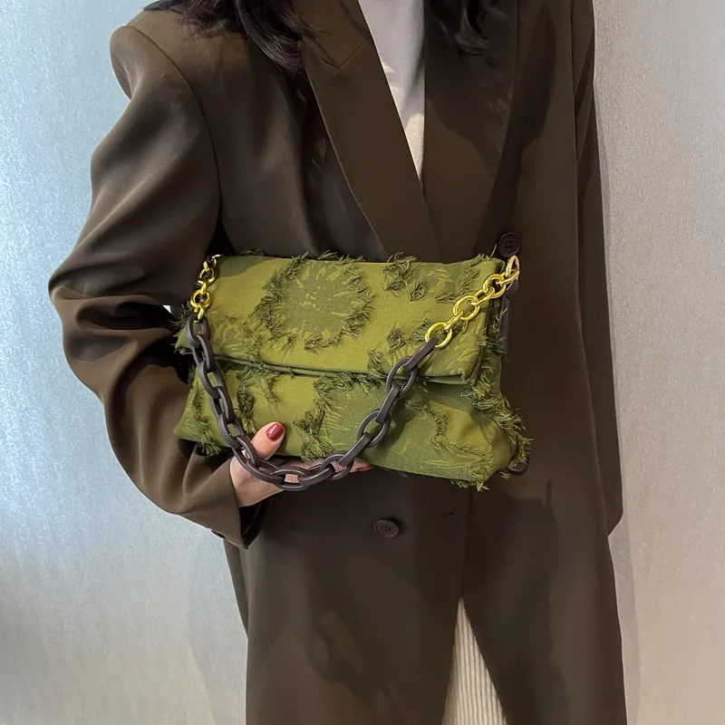 Canvas Crossbody Bags for Women New In Latest Trend Designer Chain Shoulder armpit Handbags Small Underarm Bag