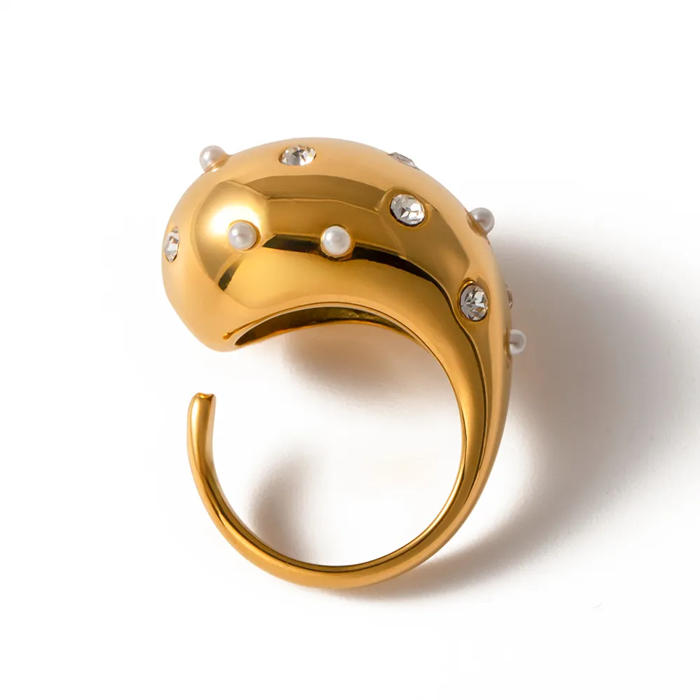 Thick Hollow Brushed Gold-Tone Water-Resistant Ring