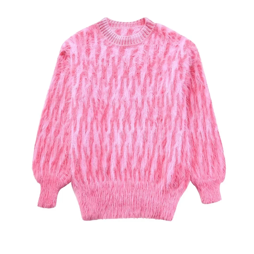 Ladies Heavyweight Cropped Blush Patterned Sweater