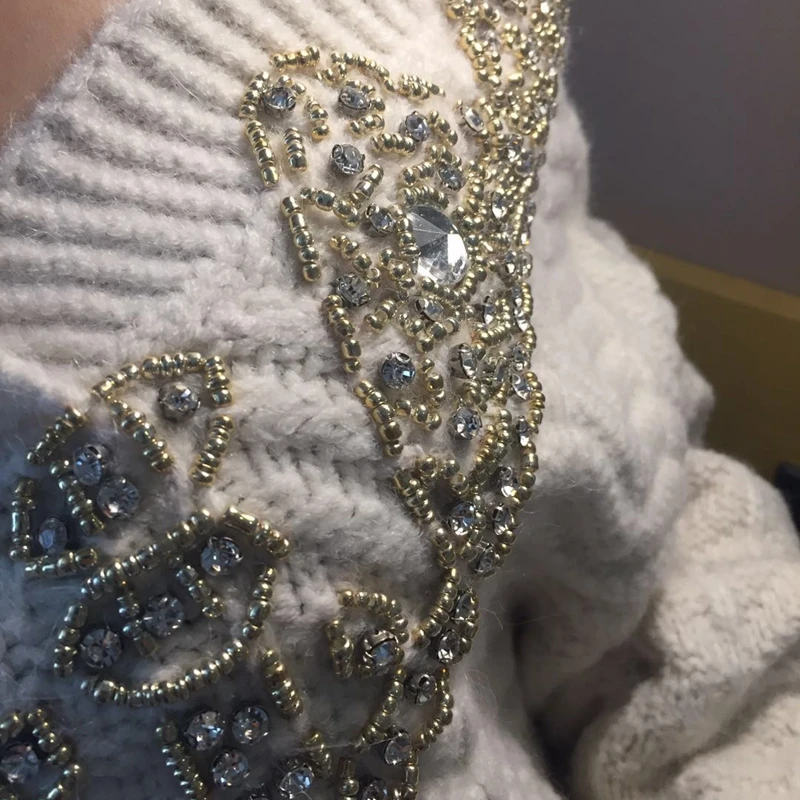Ladies Oversized Wool Blend Embellished Sweater