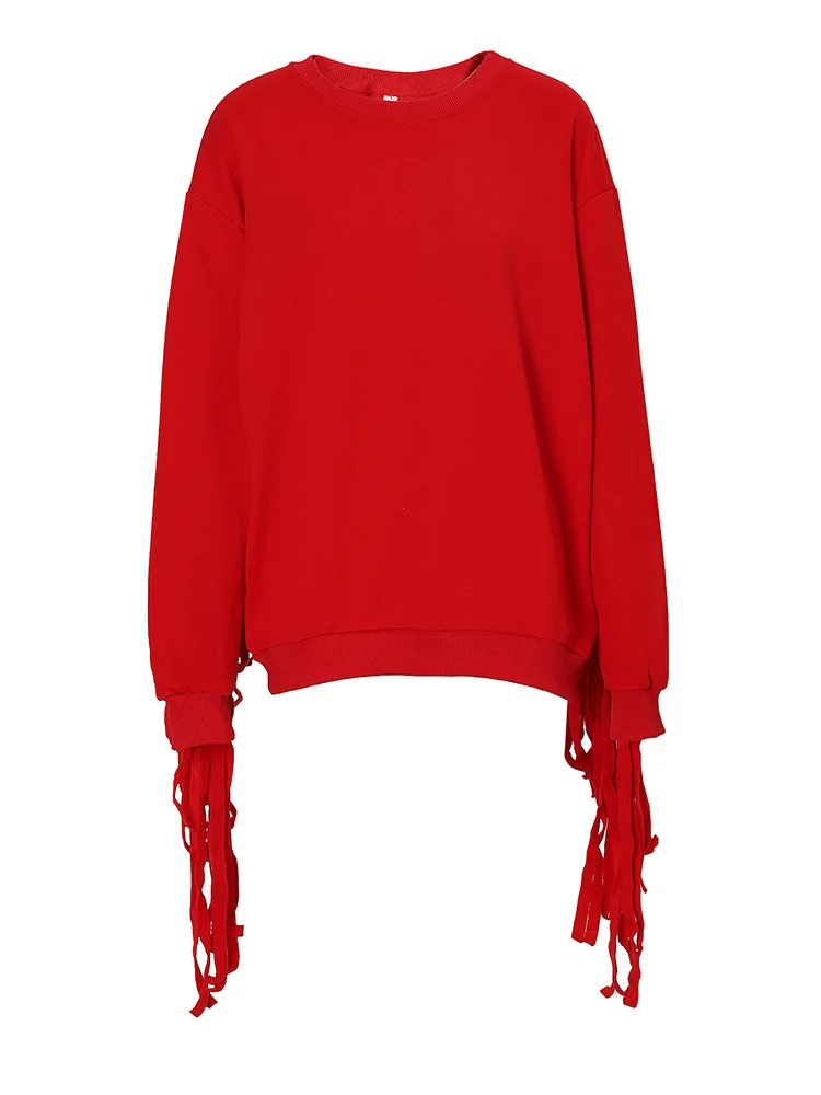 Plus Oversized Cotton Asymmetric Fringe Sweatshirt