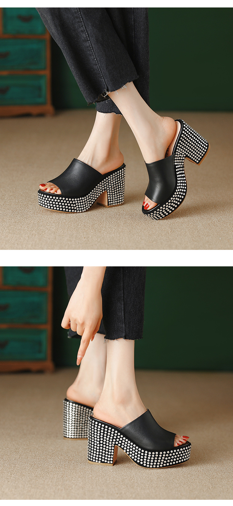 Summer New Waterproof Platform Thick Sole High Heels Shoes Thick Heels Fish Mouth Fashion Shoe Toe Layer Cowhide Water