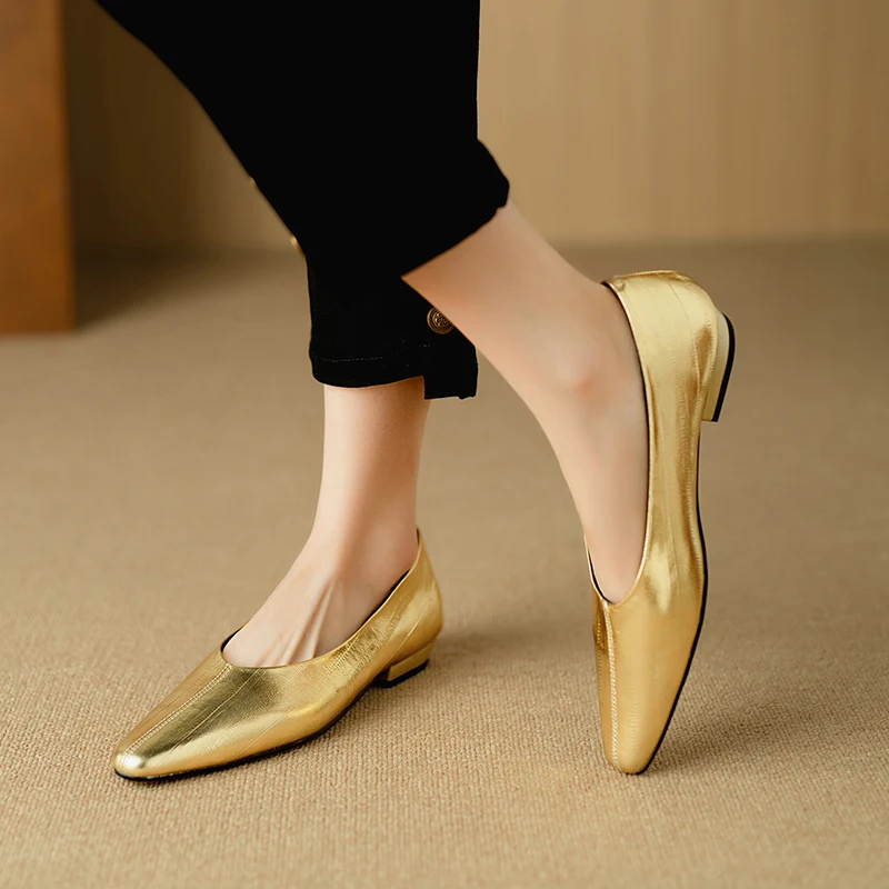 Fashion Genuine Leather mid heels woman elegant Loafer office lady square toe party pumps
